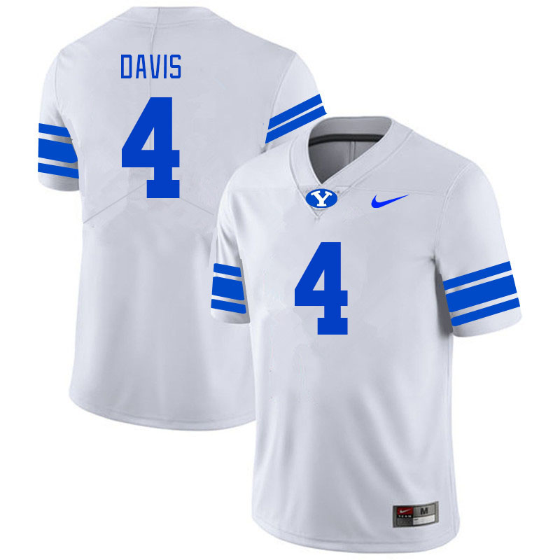Men #4 Miles Davis BYU Cougars College Football Jerseys Stitched-White